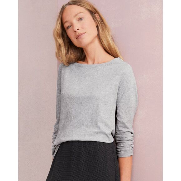 EILEEN FISHER Slubby Organic-Cotton Long-Sleeve Tee gray small NEW - Picture 2 of 10